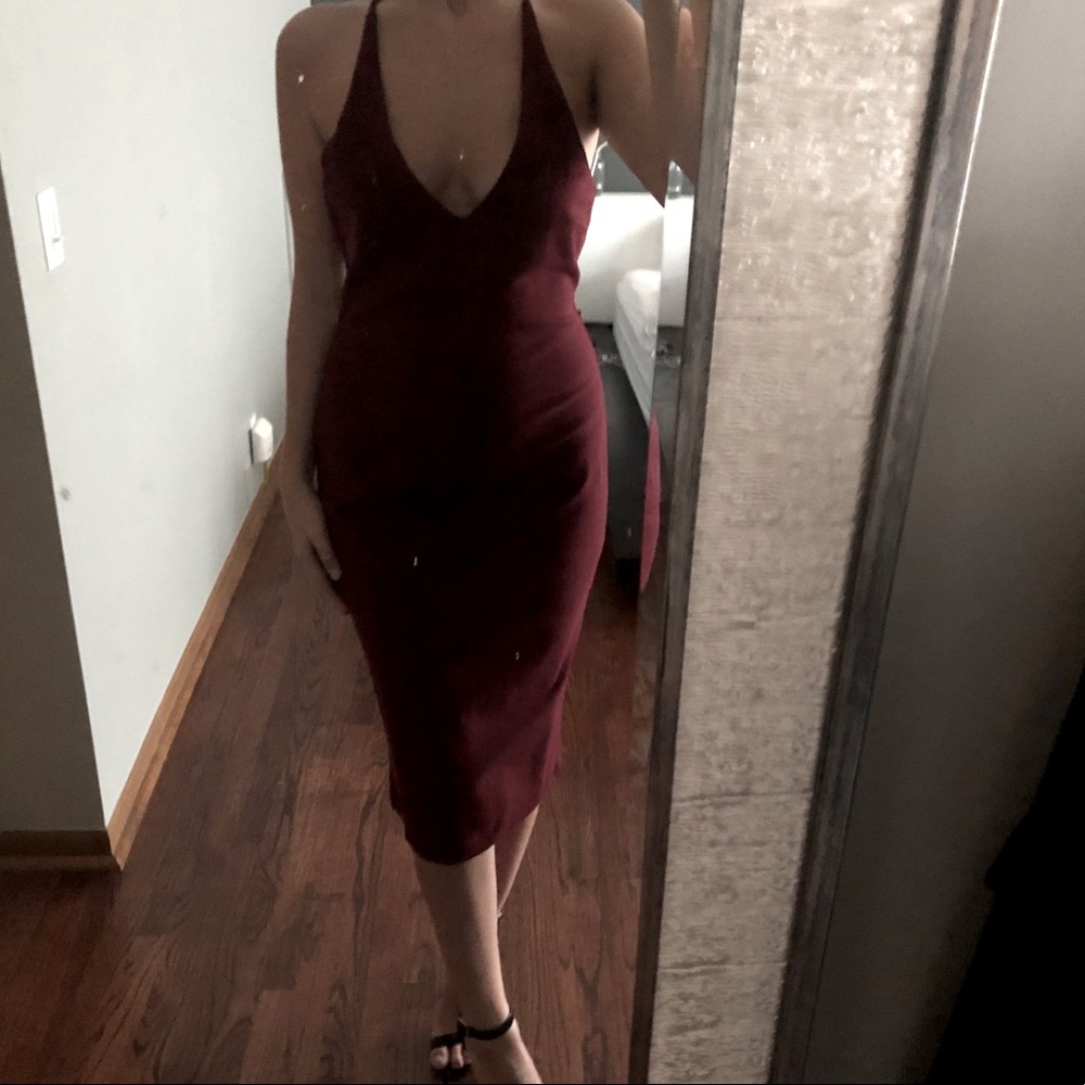 Wine Red Bodycon Midi Dress